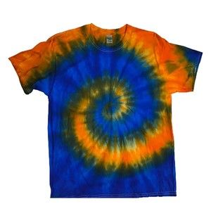 Tie Dyed T Shirt Orange and Blue